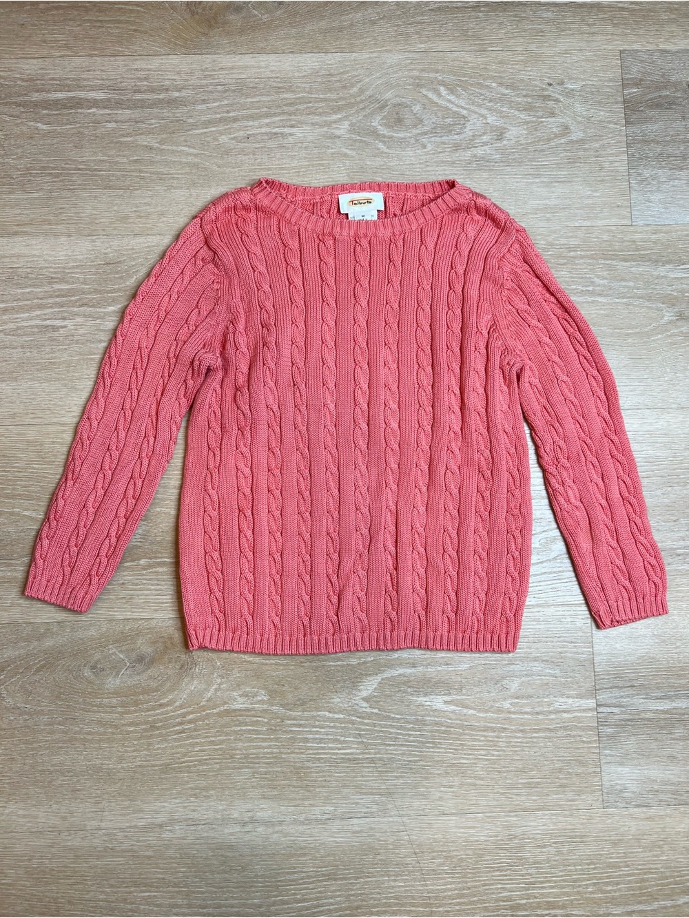 Talbots, Coral Cable Knit Sweater, 100% Cotton, Boat-Crewneck, Women’s XS